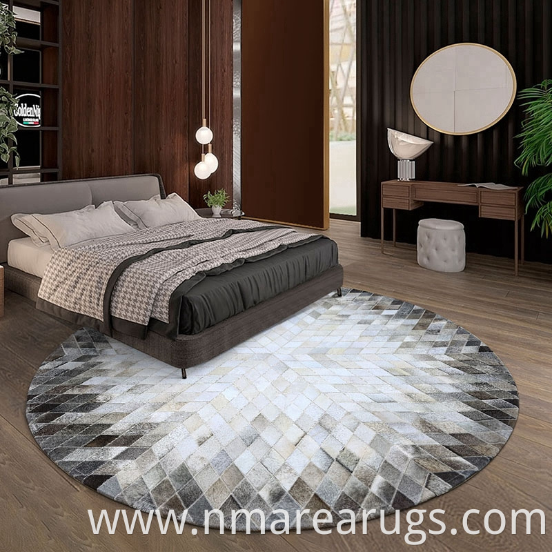 Home Hotel Grey Real Cowhide Patchwork Rectangle Shape Leather Floor Carpet Area Rugs